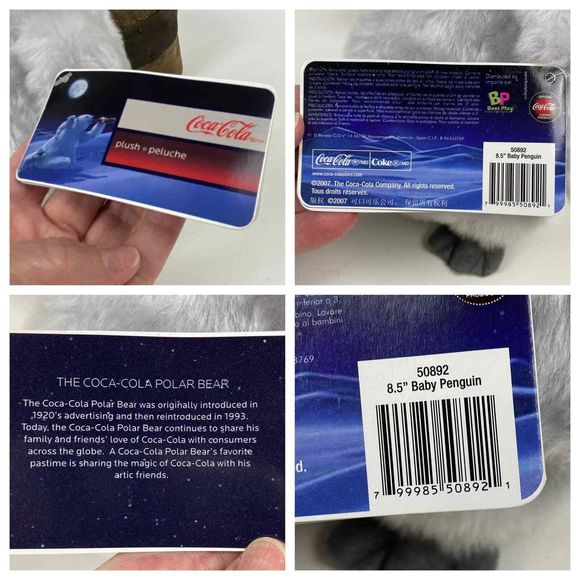 Plush Stuffed Animal Baby Penguin 8.5" by Best Play Coca-Cola 2007 Original Tag - Picture 10 of 10